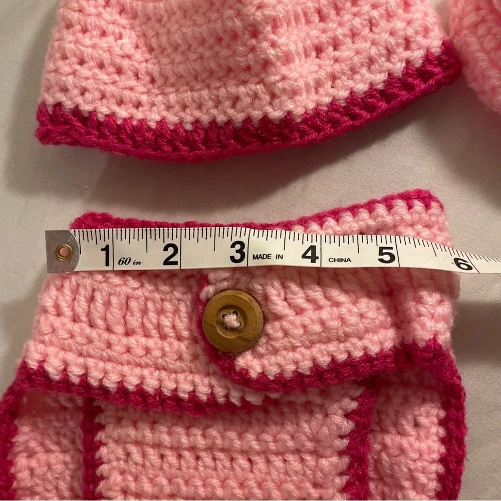 NWOT Pink Hand Crocheted NB/3M Hat Diaper Cover and Booties Doll Photo Shoot